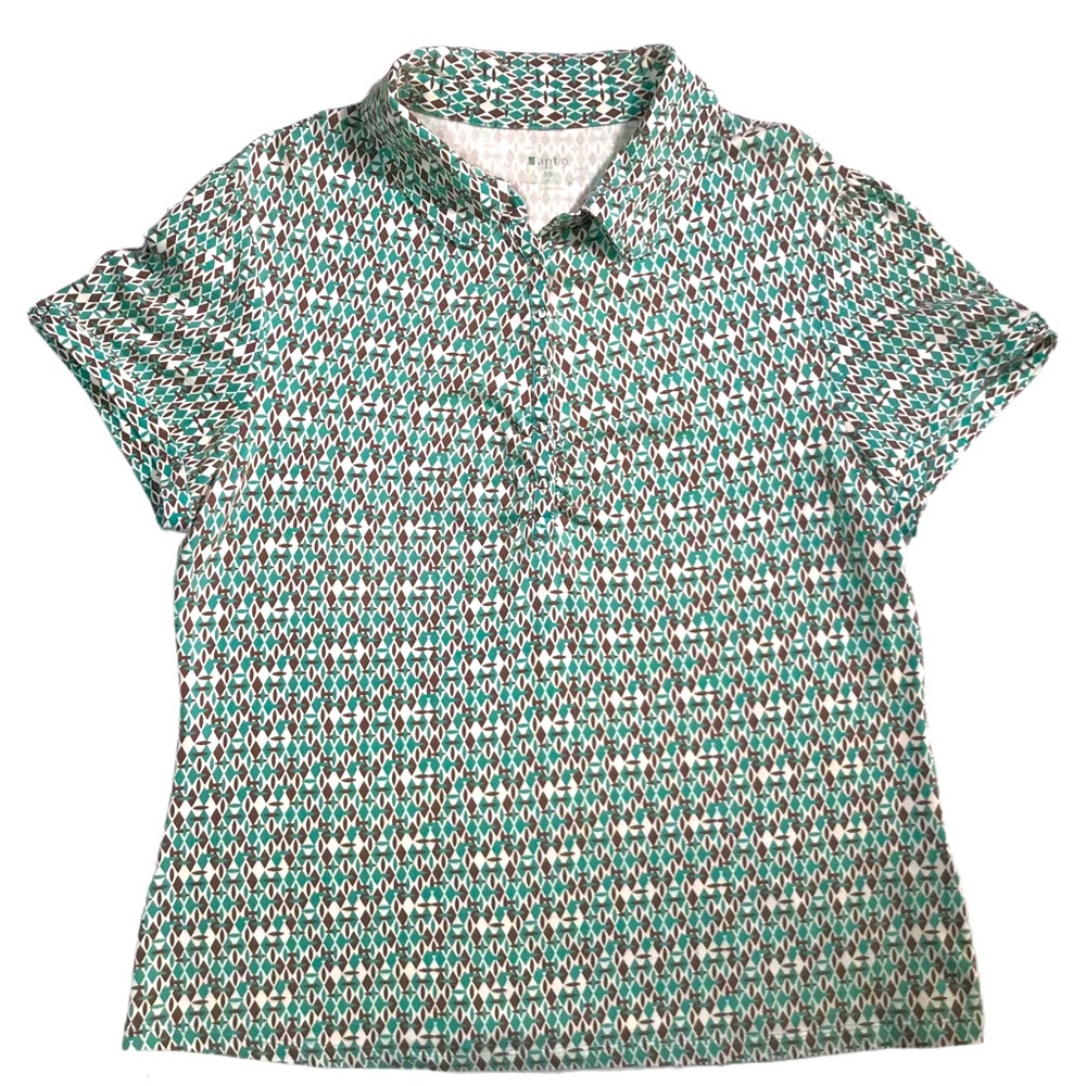 Apt 9 Womens Blouse Size Large Short Puffed Sleeves Button Front Multico…